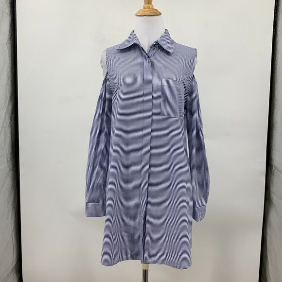 Soft Surroundings Bristol Tunic Top Women S Cold Shoulder Button Up Stripe Shirt - Picture 2 of 13